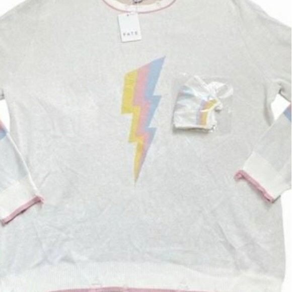 FATE Colorful Lighting Bolt Distressed Knit Sweater with matching mask 2X - Picture 2 of 10